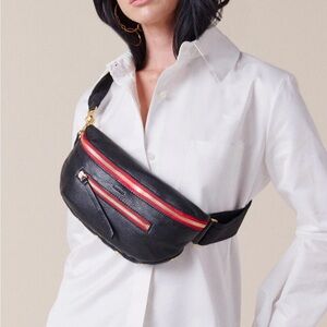 Hammitt Leather Crossbody Belt Bag with Red Zip Accents